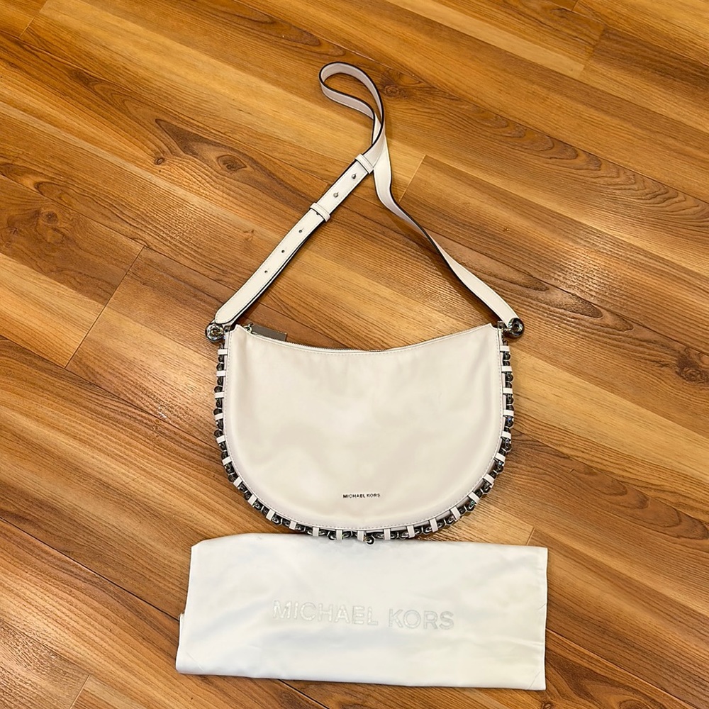 Michael Kors White Leather Tambourine Shoulder Bag Purse Boho Adjustable Strap